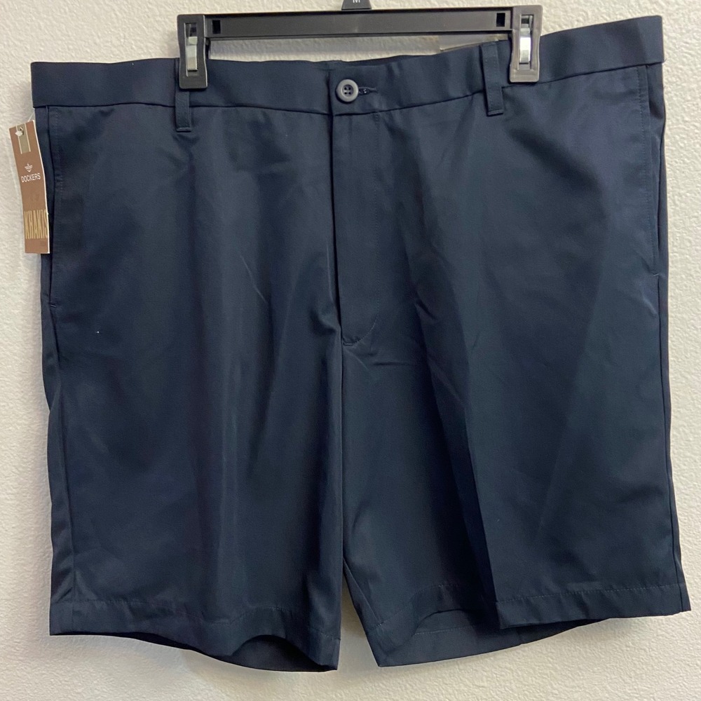 Dockers Men's Navy Microfiber Shorts Classic Fit Flat Front Permanent Crease W42